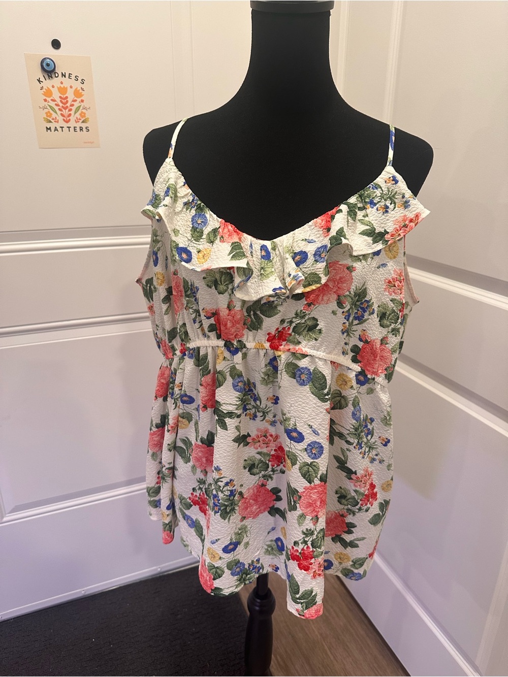 Old Navy Maternity Floral Ruffle Cami Tank Top - White with Pink & Blue Flowers